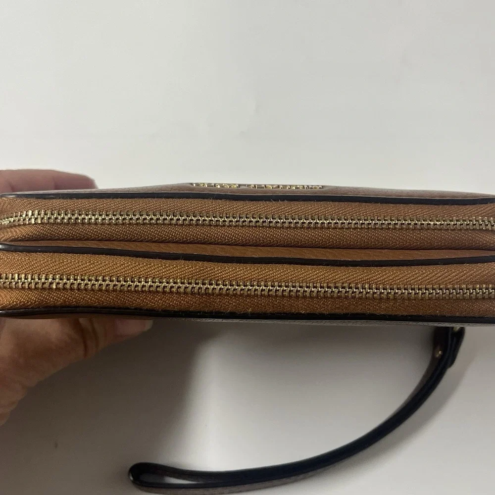 Michael Kors Women's Double Zip Wristlet Wallet Saffiano Brown Leather‎